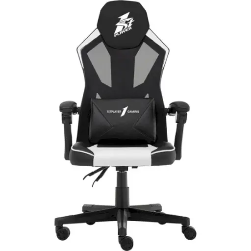 Ігрове крісло 1stPlayer P01 Black-White, максимально допустиме навантаження 120 кг, регульована спинка з кутом нахилу до 135 градусів, у комплекті поперекова подушка