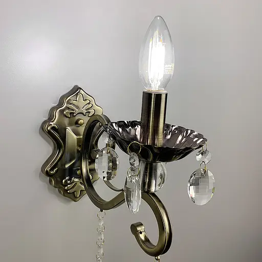 Бронзове бра-свічка із кришталевими підвісами Line F 6071/1 - фото 3