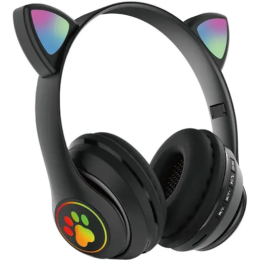 Бездротові Bluetooth навушники котячі вушка CAT STN-28 з мікрофоном та LED RGB підсвічуванням чорні