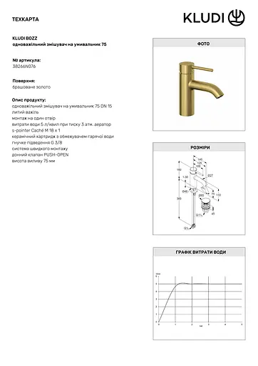 Змішувач для умивальника одноважільний 75 Kludi Bozz 38266N076 - фото 2