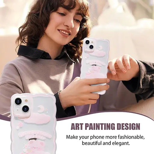 Чохол для iPhone 15 Plus Симпатичний мультфільм Квіткові хмари Місячний ведмідь Візерунок Дизайн Жінки Дівчата Kawaii Тонкий - фото 7