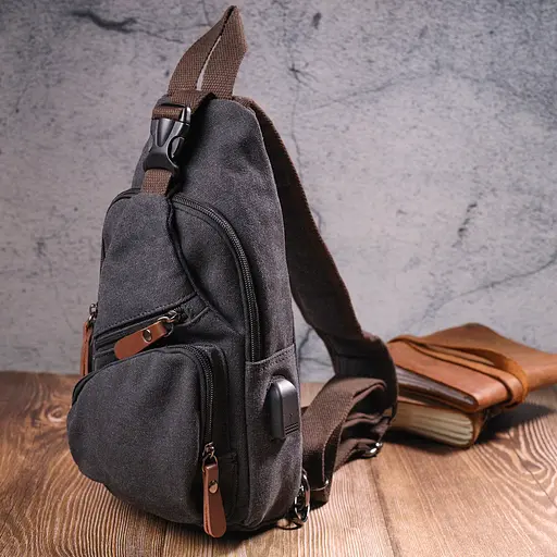 Сумка через плечо с usb кабелем текстильная мужская Vintage 15х31х6 см sum0021416 - фото 7