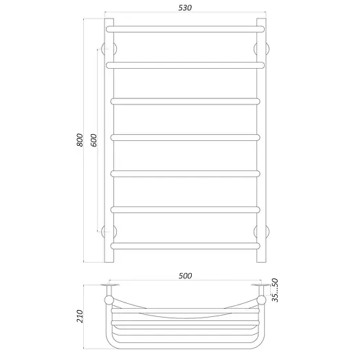 Полотенцесушитель UNIO Op W 800-500-7 Оливия с полкой (20860) - фото 5