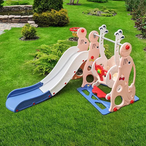 Дитяча гірка-гойдалка BAMBI WM19020-8 з баскетбольним кільцем, ш147-г178-в107,5см, рожева - фото 8