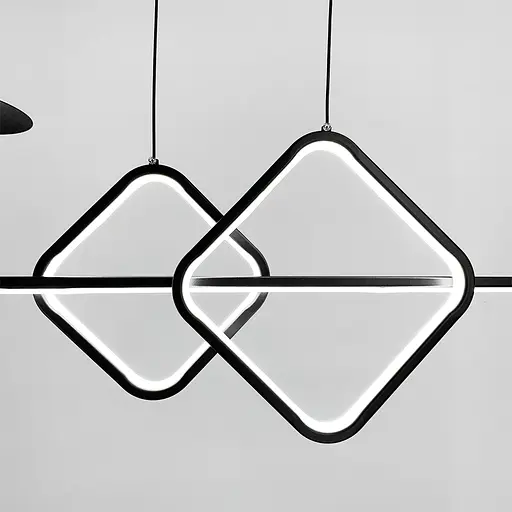Удлиненная черная LED люстра с 2 светодиодными ромбами и 2 плафона Line.F Длина 100 см - фото 6