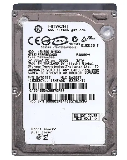 Жорсткий диск 2.5 Hitachi Travelstar Z5K500 500Gb (HTS545050B9SA00) Б/в - фото 1