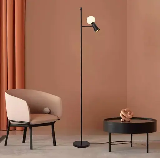 Чорний торшер ABELINA з білим плафоном на два джерела світла Line.F YG 8006-2L BK+WT - фото 1