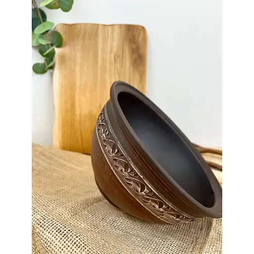 Макітра 2.5 літра керамічна (глиняна) різьблена ангоб - фото 3