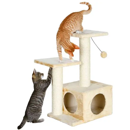 Когтеточка-комплекс Trixie Valencia для кошек с игрушкой на веревке сизаль/плюш бежевая 44х33х71 см - фото 4