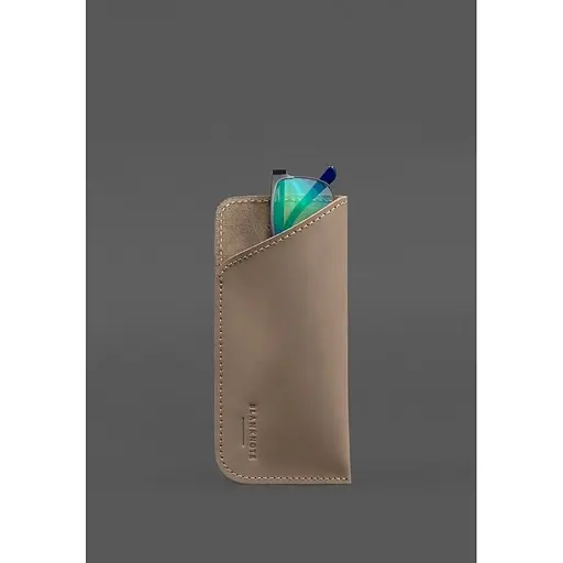 Кожаный чехол для очков BlankNote Crazy Horse Светло-бежевый  - фото 7