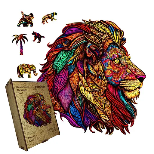 Пазл деревяний Мозаїка Лева, А3, Деревяна коробка 200 елементів