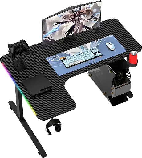 Геймерский компьютерный стол GT Racer T-1217 (160x60-100x73) Black - фото 4