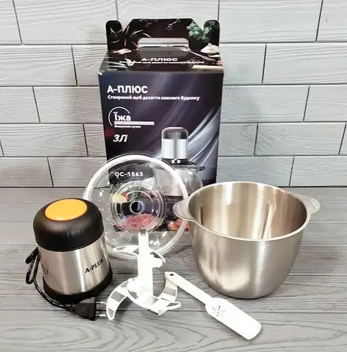 Подрібнювач - чоппер електричний A-Plus з металевою чашею OC-1563 600 Вт 3 л - фото 2