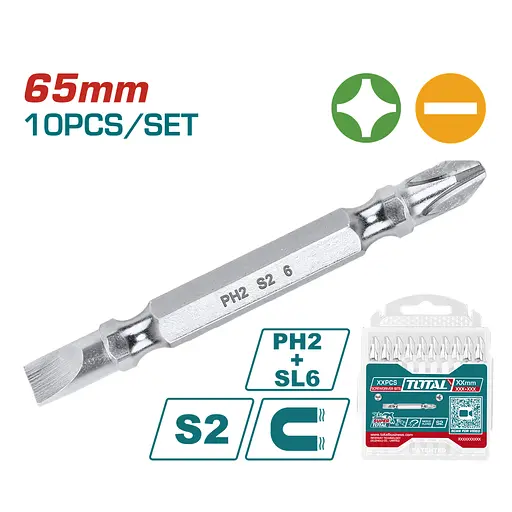 Викрутні насадки PH2+SL6 Total 65 мм 10 шт. (TAC16HL133)