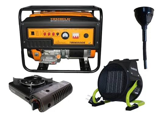 Бензиновий генератор EF Power 5,0/5,5 кВт, одно/трифазний, ручний запуск + газова плитка Orcamp CK-505 + електричний обігрівач Gardyer HE2000 та лійка (KTBS6500S(K)) - фото 1