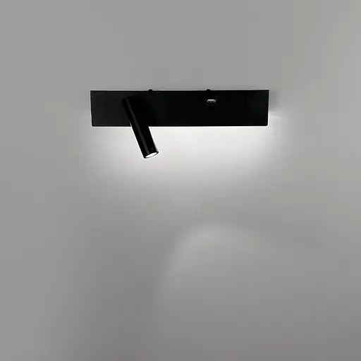 Чорное бра с поворотным спотом слева | разъем USB Line F Арт. WJ028/2R BK (правий) | USB-A - фото 5