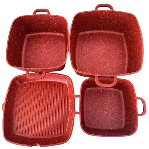 Набор кастрюль со сковородой Top Kitchen TK-000103 с гранитным покрытием 12 предметов Красный - фото 3