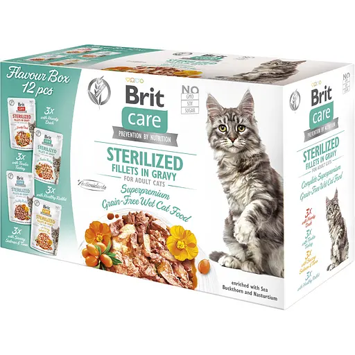 Набір паучів для стерилізованих котів Brit Care Flavour box Sterilized філе в соусі 12 шт. х 85 г - фото 1