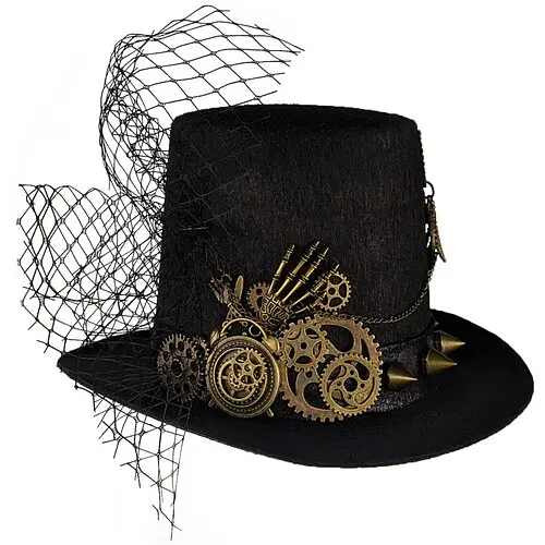 Женская шляпа цилиндр Стимпанк черная - фото 2
