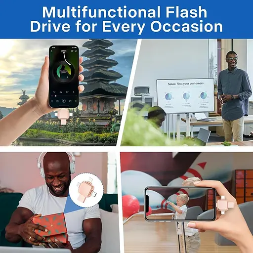 USB-накопичувач Yueflue 256GB для iPhone, Memory Stick для мобільного телефону з портом i0S/USB/Type C/Micro. Memory - фото 5