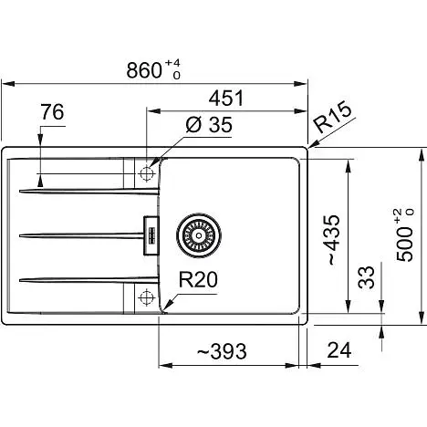 Кухонна мийка Franke Centro, фраграніт, прямокутник, з крилом, 860х500х200мм, чаша - 1, накладна, CNG 611-86, воникс - фото 2