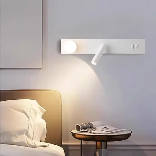 Біле бра з білим плафоном та спотом на 2 вимикачі 40х8 см | Line F | Арт. B91/2 WT - фото 1