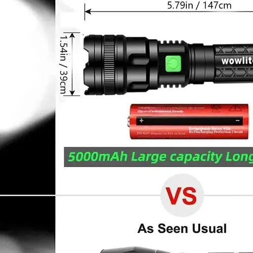 Ліхтарик ALmi, що перезаряджається, світлодіодний ліхтарик Wowlite S1600 - високий люмен, масштабований, 3 режими, ручне світло - фото 2