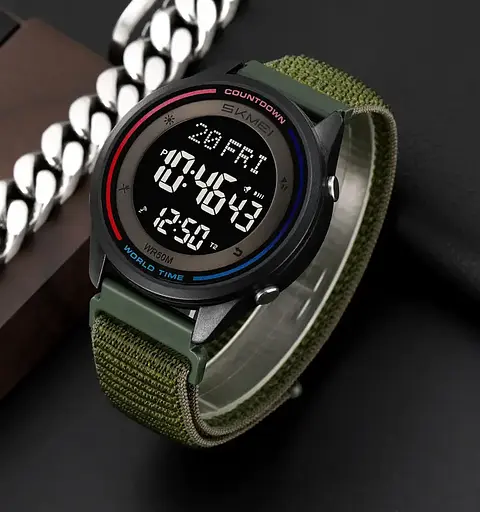 Годинник чоловічий наручний спортивний Skmei 2412 з нейлоновим ремінцем на липучці (Зелений) - фото 5