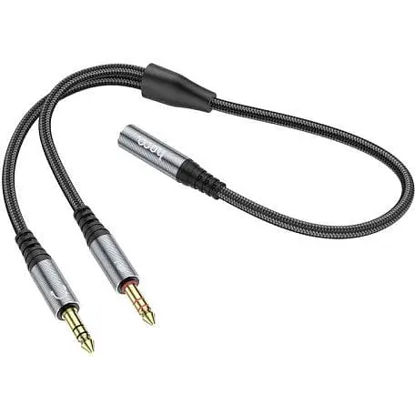 Кабель Hoco UPA21 2 в 1 3.5 headset audio adapter cable female to 2 male Темно-серый - фото 1