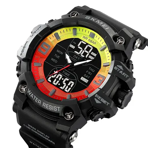 Годинник чоловічий наручний спортивний Skmei 2222 (Чорний з різнокольоровим) - фото 2