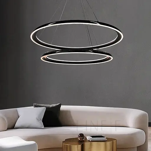 Современная подвесная люстра с двумя черными кольцами Ø 80+60 см Line F | Ст. MJ341-800+600 BK - фото 3