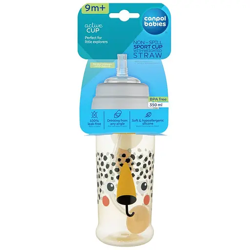 Бидончик непроливайка Canpol babies BabiesBoo с трубочкой и утяжелителем 350 мл гепард (56/510_ora) - фото 4