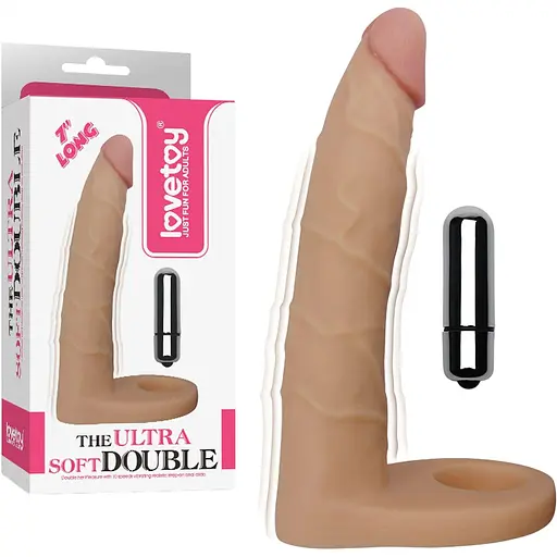 Насадка на пенис для двойного проникновения с вибрацией Lovetoy The Ultra Soft Double 17.8 см телесный