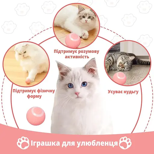 Інтерактивна іграшка м'ячик куля для дресирування кота з зарядкою Type-C, котяча розважалка, розумний м'яч для кошеня - фото 9