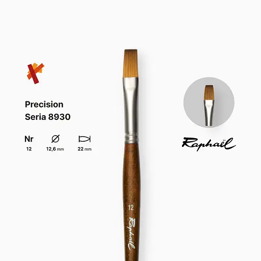 Кисть синтетика плоская Raphael Precision, №12, для акрила и масла, длинная ручка - фото 2