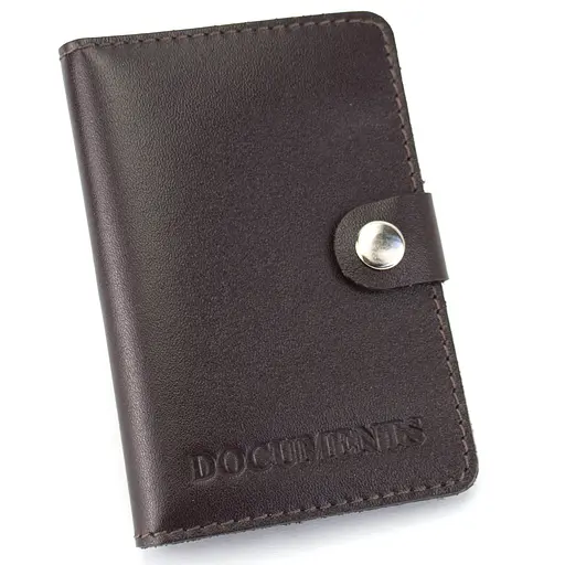 Обложка на документы кожаная на кнопке HC0035 коричневая матовая - фото 1