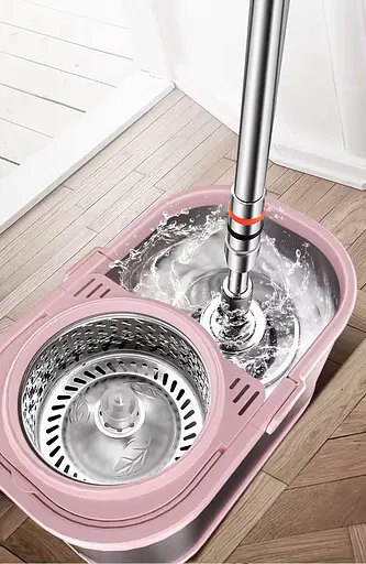 Швабра с отжимом и стальным ведром BASSFLY Y5P (Розовый) - фото 5
