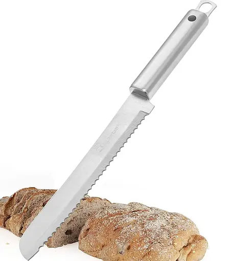 Нож зубчатый кухонный для нарезки хлеба с длинной пилой из нержавеющей стали 33.5 см, Kitchen Master Серебристый 87184 - фото 2