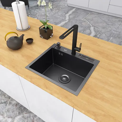 Черная мойка на кухню 45 см накладная 1.5 мм из нержавейки Nett NВ-5245 - фото 6