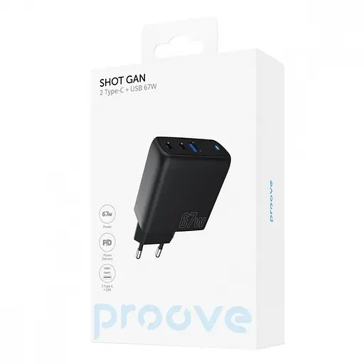 Зарядное устройство для Proove Shot GaN 67 W (2 Type-C + 1 USB) черный (WCSG67120001) - фото 2