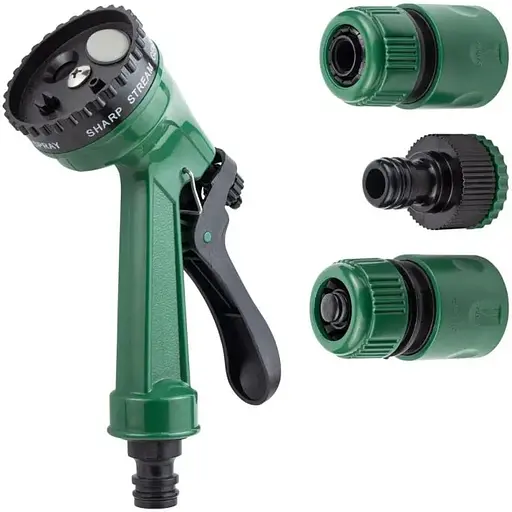 Набір для поливу Grad пістолет-розпилювач 4-х режимний 2 конектора + адаптер на шланг 3/4 (5012585) - фото 1