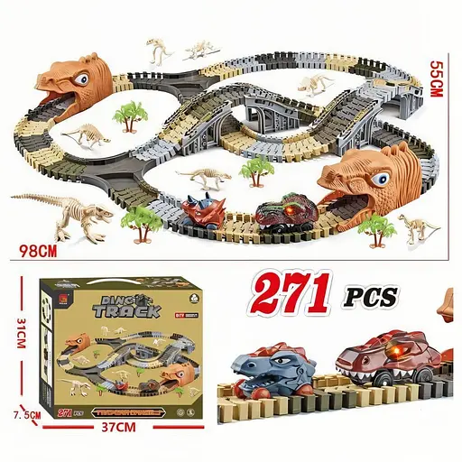 Трек P 924 із підсвіткою, 2 машинки, фігурки динозаврів, муляжі оточення - фото 2
