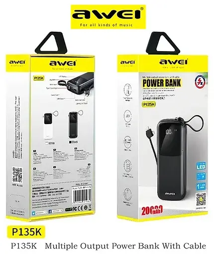 Павербанк портативна батарея Awei P132K портативний зарядний пристрій для телефону 20000 mAh Чорний - фото 5