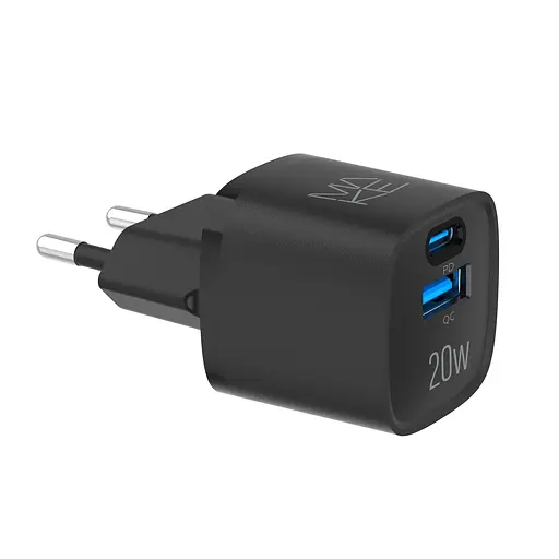 Зарядний пристрій мережевий MAKE 20W GaN3 Mini Type-C PD3.0 + USB QC3.0 Black - фото 4