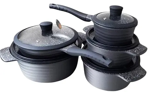 Набор кастрюль казанов с сотейником и сковородой Edenberg EB-9185 с крышками 10 предметов Черный - фото 2