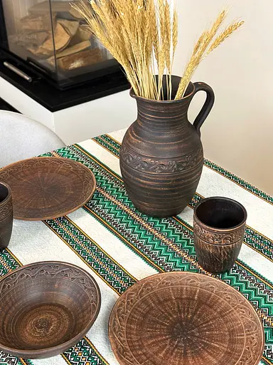 Лляна скатертина великодня з українським орнаментом Рандеву зелений 180х150 см - фото 2