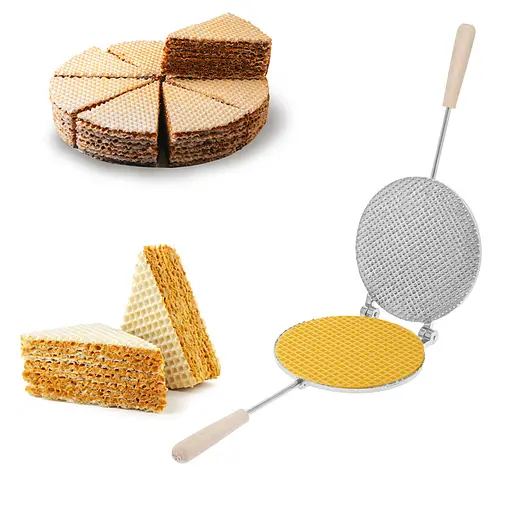 Вафельниця пірамідка форма для випічки вафельних коржів для тортових вафель на плиті Ø 18 см зі знімними ручками, RS 87765 - фото 1