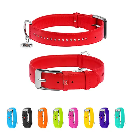 Ошейник для собак кожаный Waudog Glamour с QR-паспортом двойной со стразами M Ш 20 мм Д 30-39 см красный - фото 2
