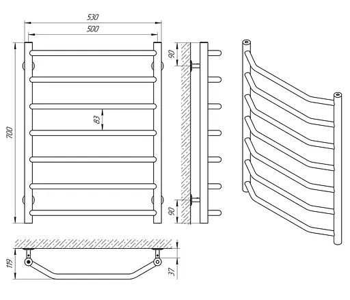 Водяна рушникосушка Laris Вікторія П7 500x700 71207425, Хром - фото 5
