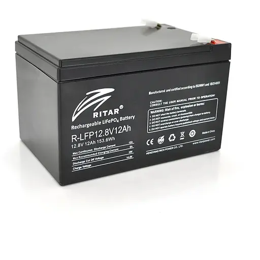 Акумуляторна батарея Ritar LiFePO4 12,8V 12Ah 153,6Wh ( 150 x 98 x 95 (100) ) Q6
